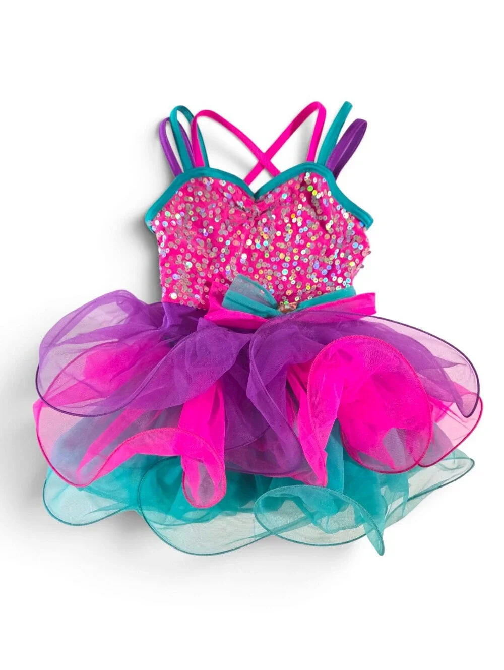 Weissman Girls Multi Wire Tutu Dress Girls Sequined Dance Costume Pink